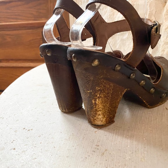 Free People Jeffrey Campbell Brown Leather Clog Platform Heel Sandals Women 8 - Picture 8 of 9